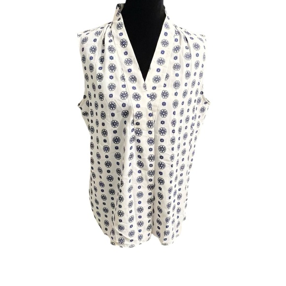 Talbots Tops - Women's Talbots Petite Blouse LP White Blue Floral Sleeveless